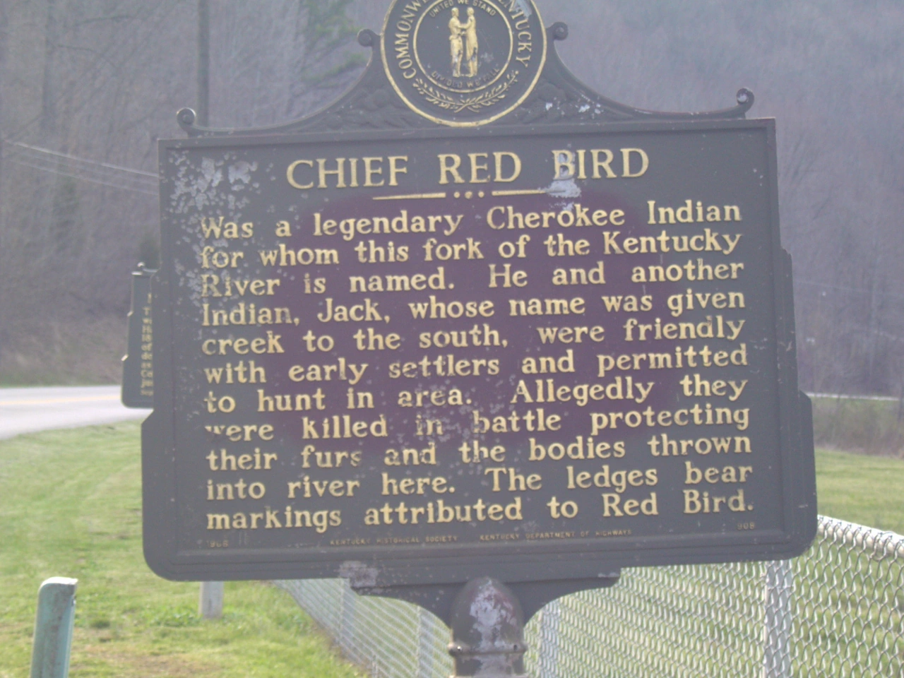 Troy’s photograph of the weathered Chief Red Bird historical marker.